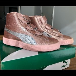 Puma Basket Mid Strap Glitz Peach Beige Girls 12.5